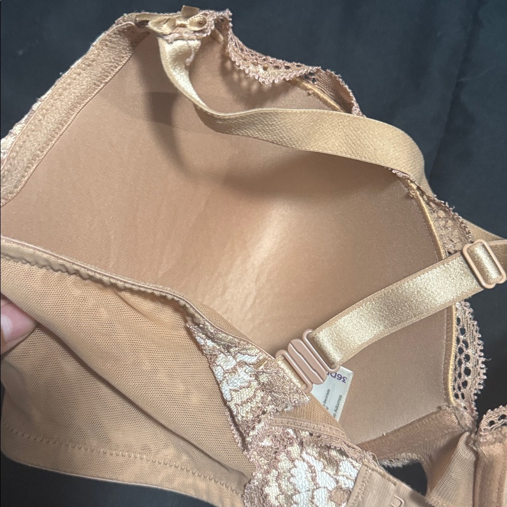 Adore Me Tan and Cream Lace Bra use 36ddd Bra Full Coverage Supportive Plus Size - Picture 7 of 9